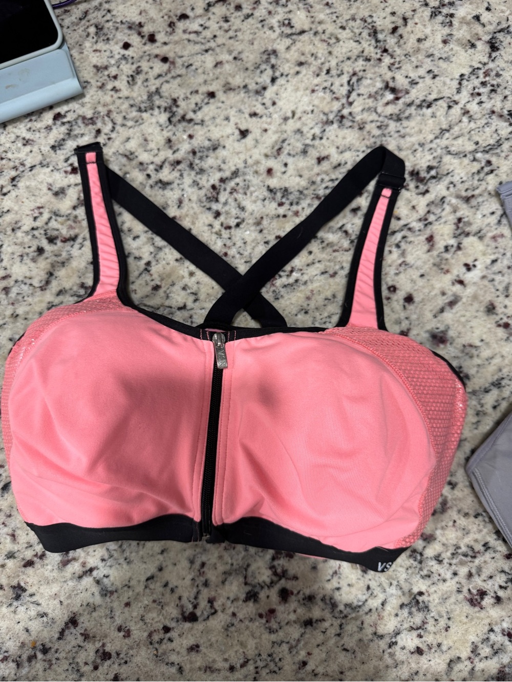 Victoria's Secret Pink Front-Zip Sports Bra with Black Trim 38DD